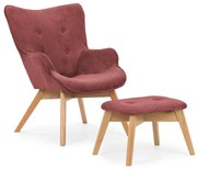 Czerwony sztruksowy fotel z podnóżkiem Niko – Ropez