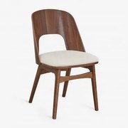 Krzesło Do Jadalni Z Drewna I Tapicerowane Juna Ciemne Drewno & Kremowo-beżowy Szenil - Sklum