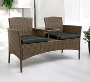Meble ogrodowe Ratina NM-03, dwuosobowa sofa ze stolikiem, kolor jasny brąz, poduszki szare