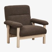 Fotel Tapicerowany Bernia Z Drewna Jesionowego Bouclé Czekoladowy Brąz - Sklum