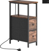 HOMCOM Stolik kawowy/stolik boczny ze stacją ładującą, stalowa rama, 2 szuflady z tkaniny, otwarta półka, 20cm x 40cm x 63cm, Rustykalny brąz | Aosom PL