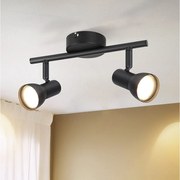 Reflektor sufitowy NETTLIFE 2-płomieniowy, czarny, nowoczesny, GU10, metalowy, obrotowy 350°