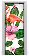 Naklejka samoprzylepna na drzwi Flamingi i kwiaty
