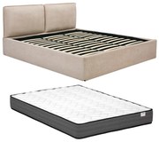Łóżko ze skrzynią ze zdejmowanym pokrowcem 180 x 200 cm - Tkanina - Beżowe + Materac - TENESE