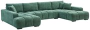 Kanapa narożna wieloosobowa dużych rozmiarów z zieloną teksturowaną tapicerką - BERENIA