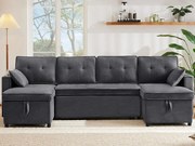 Kanapa w kształcie U 270x130x86cm - Kanapa tapicerowana - Tkanina bawełniana i lniana - Z uchwytem na kubek - Dwie komory do przechowywania - Szary