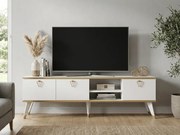 Stolik RTV CAROL 160 cm, biały/złoty
