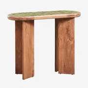Konsola Do Przedpokoju 100x40 Cm Z Drewna Akacjowego I Płytek Aitana Zielony Melonowy – Brązowy Akacjowy - Sklum