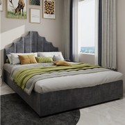 Łóżko z pojemnikiem 160 x 200 cm - Łóżko dla dorosłych z miękkim zagłówkiem i pojemnikiem - szary aksamit holenderski - materac nie jest wliczony w cenę