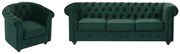 Kanapa 3 osobowa i fotel z zielonego weluru - CHESTERFIELD