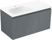 Mexen Rivel szafka łazienkowa 90 cm z umywalką Vela lewą, 1S, 1D, ryflowana, grafit mat/biała mat - 91A23-09047-3-BBFF66-W23L01