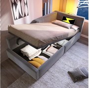 Łóżko z pojemnikiem 90x200 cm - Łóżko dziecięce z lampką do czytania i ładowaniem USB - Szary aksamit - Bez materaca