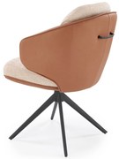 Krzesło do jadalni salonu brązowy beżowy K554 obrotowe tkanina ekoskóra