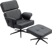 HOMCOM Regulowany fotel leżankowy z podnóżkiem, obicie z ekoskóry, regulowany zagłówek, metalowa podstawa, czarny