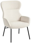 HOMCOM Nowoczesny fotel tapicerowany w stylu uszaka, wysokie oparcie, grube wykończenie, nogi stalowe, kremowy