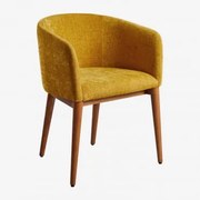 Zestaw 4 Krzeseł Tapicerowanych Bunia Z Podłokietnikami Madera Oscura | Dark Brown Wood & Musztardowa Szenila - Sklum