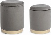 Zestaw 2 szarych puf do przechowywania z efektem aksamitu - POLINA