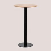 Wysoki, Okrągły Stolik Barowy Ø60 Cm Z Mdf Xiren Naturalny Brąz Drewna - Czarny - Sklum