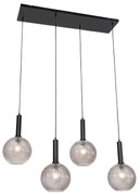 Designerska lampa wisząca czarna z przydymionym szkłem 4-światłowa - ChicoDesignerski Oswietlenie wewnetrzne