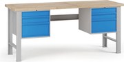 Stół warsztatowy G7, blat bukowy, 2000 x 685 x 840 mm, 2x kontener, 6x szuflada, niebieski