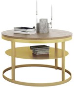 Nowoczesny stolik kawowy z półką złoty + dąb lancelot K2-E82