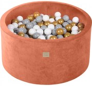 Okrągły Suchy Basen Z Piłeczkami 7cm Dla Dziecka, 90x40cm/300 Piłek, Welurowy, Czerwień Marsala, Piłki: Szare, Złote, Białe - Meowbaby®