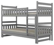 Łóżko piętrowe BARTEK 160x80 szare drewniane trzyosobowe KOCOT KIDS