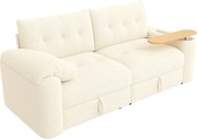 Kanapa 3-osobowa - z miejscem do przechowywania - z podparciem dla głowy i wbudowanym stolikiem pomocniczym - beżowy