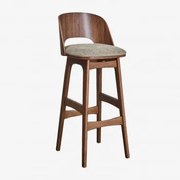 Wysoki Stołek Juna Z Drewna I Tapicerki Ciemne Drewno & ↑75 Cm & Tkanina W Kolorze Mokki W Kolorze Brązowym - Sklum