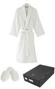 Unisex szlafrok MICRO COTTON w ozdobnym opakowaniu + kapcie S + kapcie (36/38) + w pudełku Śmietankowy