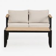 Zestaw Ogrodowy Lipov, Sofa 2-osobowa I Stolik Kawowy Z Aluminium I Drewna Akacjowego, 110x55 Cm Czarna - Sklum