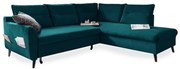 Turkusowy aksamitny narożnik rozkładany Miuform Stylish Stan L, prawostronny