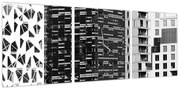 Obraz architektury czarno-białej (z zegarem) (90x30 cm)
