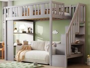 Łóżko typu mezzanine 90x200cm - ze schodami do przechowywania - z komorami do przechowywania - szare (materac nie wliczony)