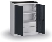 Szafa warsztatowa, 2 półki + 2 szuflady, 1180 × 950 × 500 mm, grafitowe drzwi