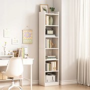 Biała szafka z 7 półkami – 180 x 40 x 30 cm – pionowy stojak na książki, styl minimalistyczny