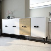 Komoda – 180 cm – Dąb biały i szafirowy – Płyta wiórowa pokryta melaminą