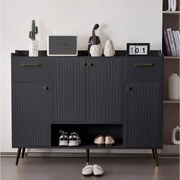 Szafka na buty z 2 szufladami i 4 drzwiami - 130 x 37 x 100 cm - nogi metalowe i płyta wiórowa - czarna