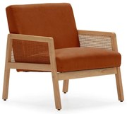 Ceglasty sztruksowy fotel z plecionką Debra – Marckeric