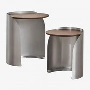 Okrągłe, Składane Szafki Nocne Z Drewna Mango I Stali Nierdzewnej Firmy Xireisa Acero - Sklum