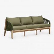 Sofa Ogrodowy 3-osobowy Z Drewna Akacjowego Dubai Rustykalny Brąz Akacjowy & Tkaniny Verde Army - Sklum