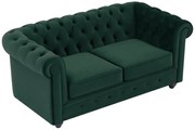 Kanapa 2 osobowa z zielonego weluru - CHESTERFIELD