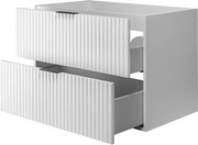 Zestaw łazienkowy: szafka z szufladami i szafka z drzwiami 57×46×120 cm, kolor: biały / blat Dąb Craft, uchwyt czarny