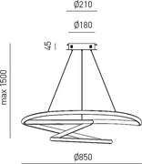 Diva lampa wisząca LED 80 W, ściemnialna, szczotkowane złoto, ciepłe światło 3000 K, splecione pierścienie Ø85 cm