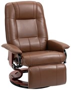 HOMCOM Fotel Relaksacyjny, 145° Regulowane Oparcie, Podnóżek, Skóra Ekologiczna, Obrotowy, do 120 kg, Brązowy