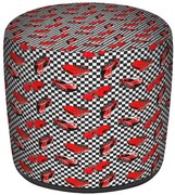 Czerwono-czarna okrągła pufa dziecięca z autami R4-R87