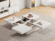 Stół kawowy kwadratowy z 4 szufladami - efekt marmuru - Biały