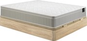 Zestaw 180 x 200 cm stelaż ze skrzynią  jasny naturalny + materac piankowy i żelowy z pamięcią kształtu 7 stref gr. 22 cm - SOMIRA marki YSMÉE