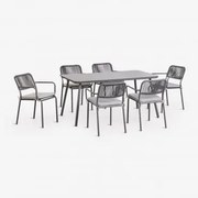 Zestaw Stołu Prostokątnego 160x90 Cm I 6 Sztaplowanych Krzeseł Jadalnianych Z Plecionej Liny Arhiza Grafitowa Szarość - Sklum