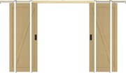 Drzwi przesuwne podwójne chowane w ścianie z drewna i MDF - Naturalny jasny - 2 x wys. 205 x szer. 63 cm - BALERMA